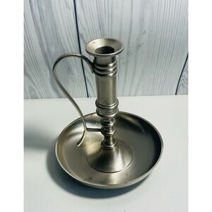 Large  Silver Yankee Candle Chamber Stick Candle Holder w/Handle & Drip Tray